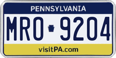 PA license plate MRO9204