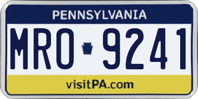 PA license plate MRO9241
