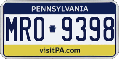 PA license plate MRO9398