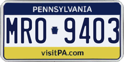 PA license plate MRO9403