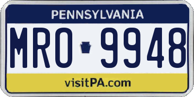 PA license plate MRO9948