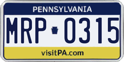 PA license plate MRP0315