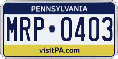 PA license plate MRP0403