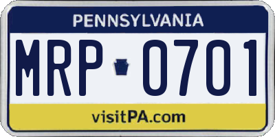 PA license plate MRP0701