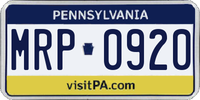 PA license plate MRP0920