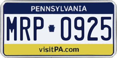 PA license plate MRP0925