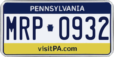 PA license plate MRP0932