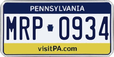 PA license plate MRP0934