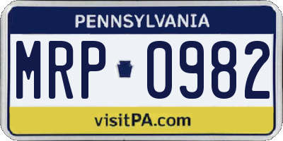 PA license plate MRP0982