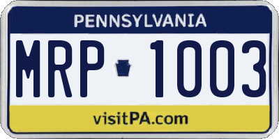 PA license plate MRP1003