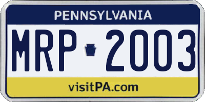 PA license plate MRP2003