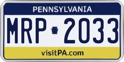 PA license plate MRP2033