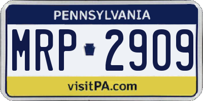 PA license plate MRP2909