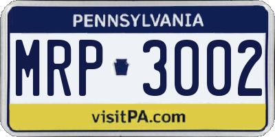 PA license plate MRP3002