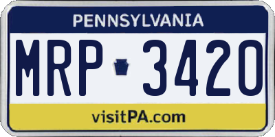 PA license plate MRP3420