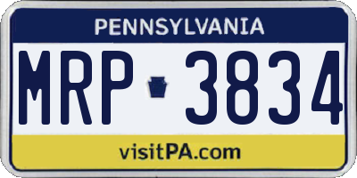 PA license plate MRP3834