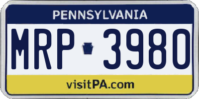 PA license plate MRP3980