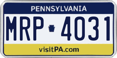 PA license plate MRP4031