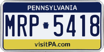 PA license plate MRP5418