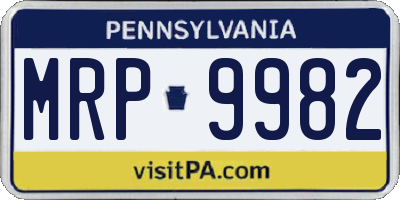 PA license plate MRP9982