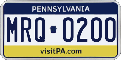 PA license plate MRQ0200