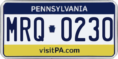 PA license plate MRQ0230