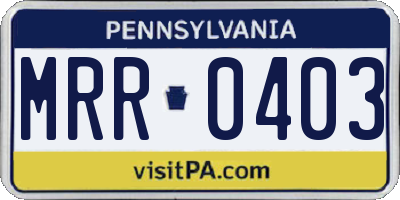 PA license plate MRR0403