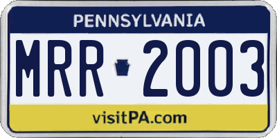 PA license plate MRR2003