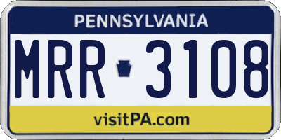 PA license plate MRR3108