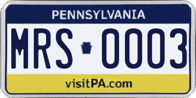 PA license plate MRS0003