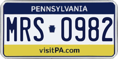 PA license plate MRS0982