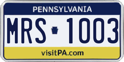 PA license plate MRS1003