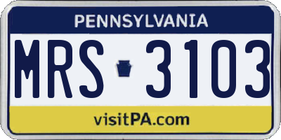 PA license plate MRS3103