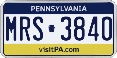 PA license plate MRS3840