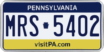 PA license plate MRS5402
