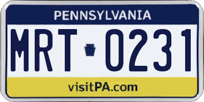 PA license plate MRT0231