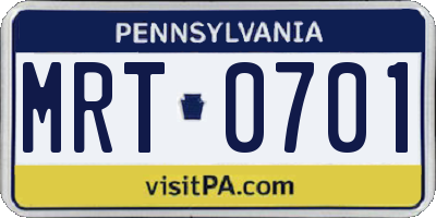 PA license plate MRT0701