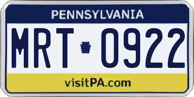 PA license plate MRT0922