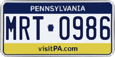 PA license plate MRT0986