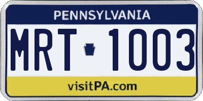PA license plate MRT1003