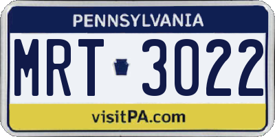PA license plate MRT3022