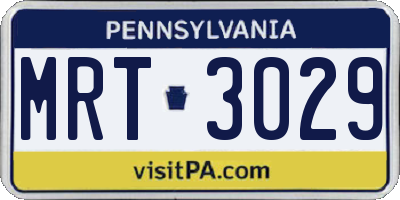 PA license plate MRT3029