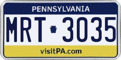 PA license plate MRT3035