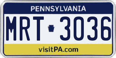 PA license plate MRT3036