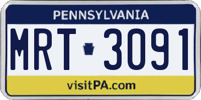 PA license plate MRT3091