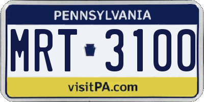 PA license plate MRT3100
