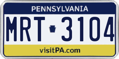 PA license plate MRT3104