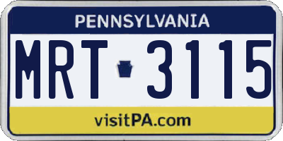 PA license plate MRT3115