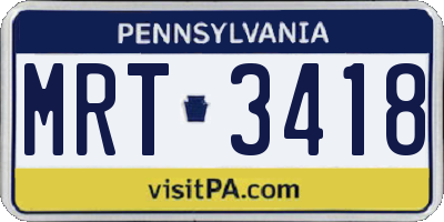 PA license plate MRT3418