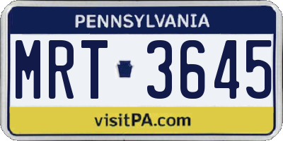 PA license plate MRT3645